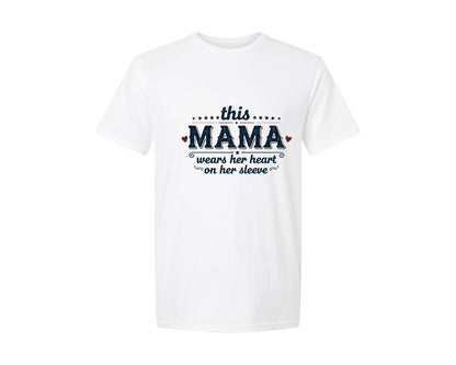 brand:Generic|color:White|This Mama Wears Her Heart On Her Sleeve 40 Graphic T-Shirt