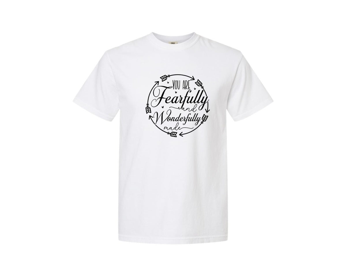 brand:Comfort Colors|color:White|You Are Fearfully And Sleeve Design Graphic T-Shirt