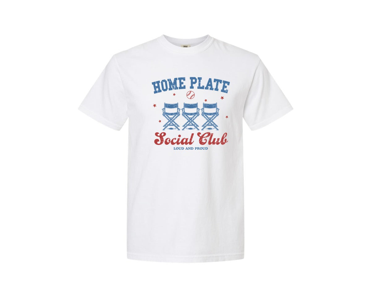 brand:Comfort Colors|color:White|Vintage Baseball Home Plate Social Club Graphic T-Shirt