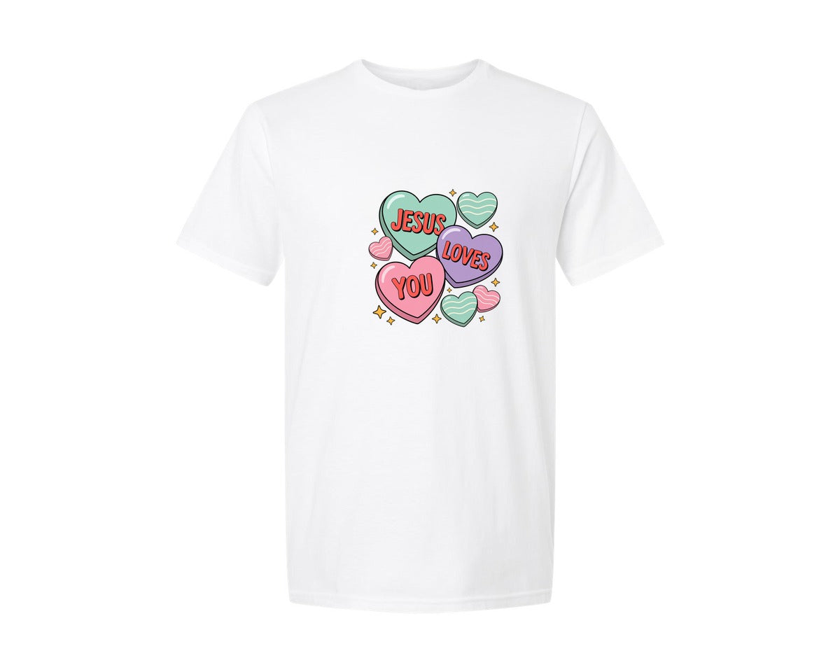 brand:Generic|color:White|Christian Valentine Jesus Loves You Graphic T-Shirt