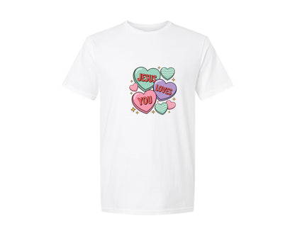 brand:Generic|color:White|Christian Valentine Jesus Loves You Graphic T-Shirt