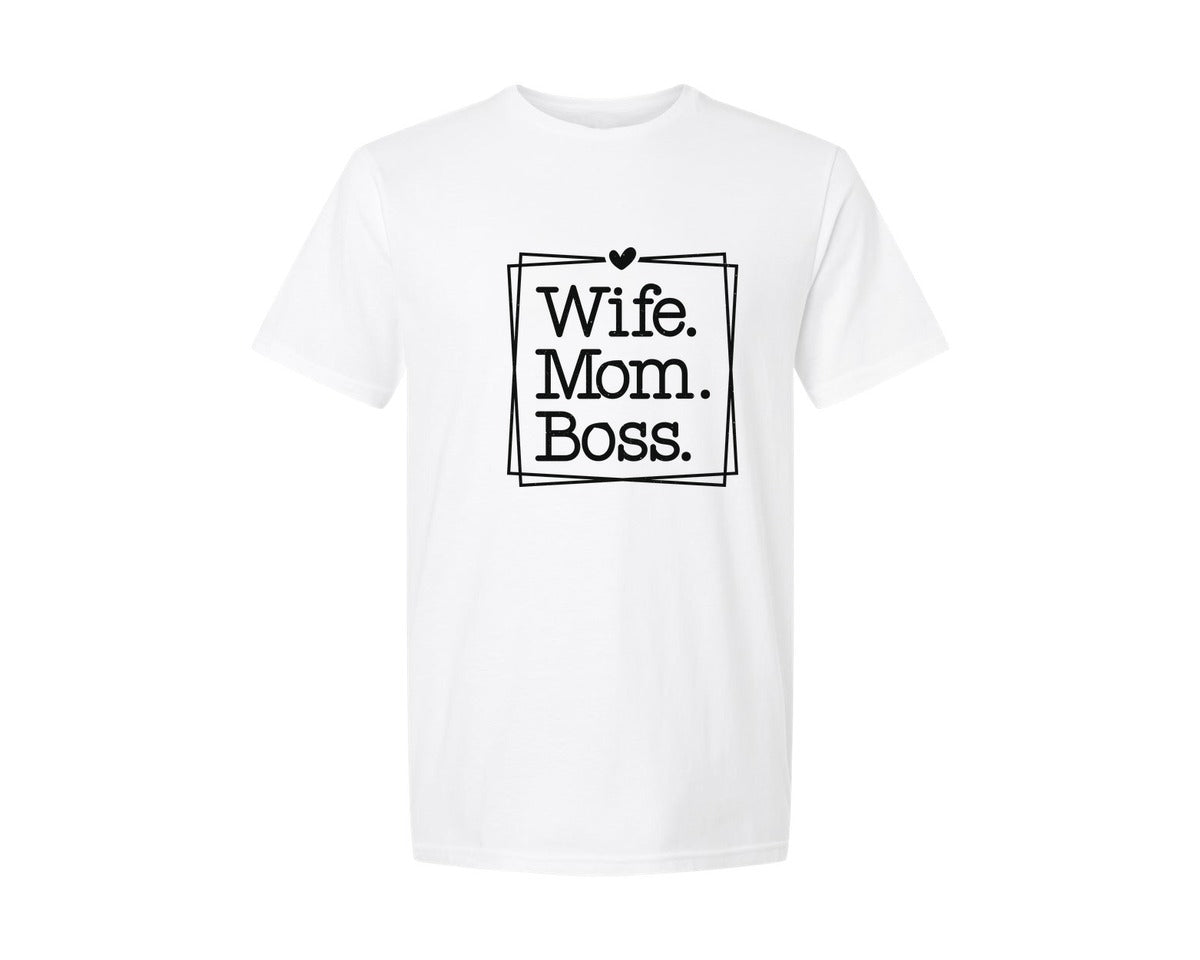 brand:Generic|color:White|Wife Mom Boss Funny Mom Graphic T-Shirt