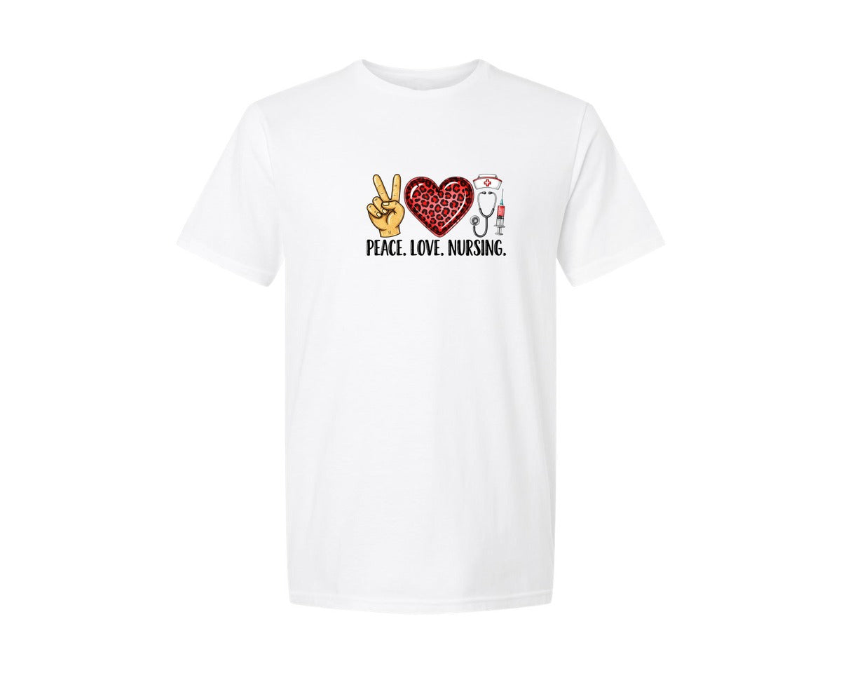 brand:Generic|color:White|Peace Love Nursing 3 Graphic T-Shirt