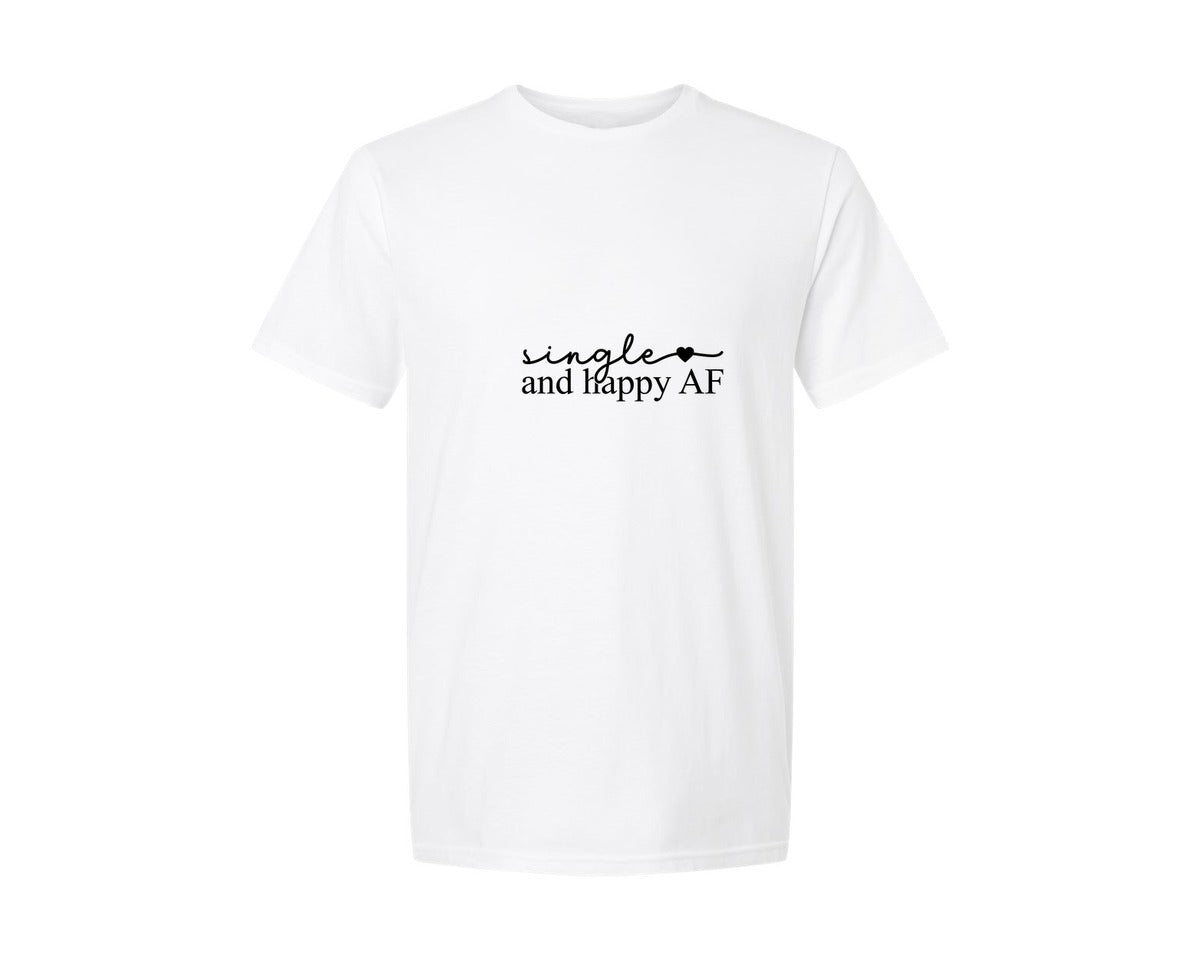 brand:Generic|color:White|Single And Happy Af Funny Valentine Graphic T-Shirt