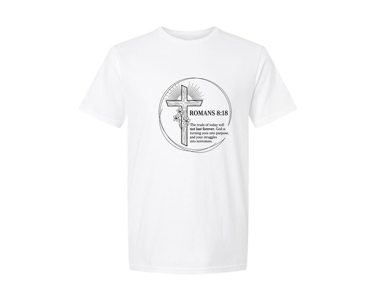 brand:Generic|color:White|Romans 8 18 Christian Cross Graphic T-Shirt