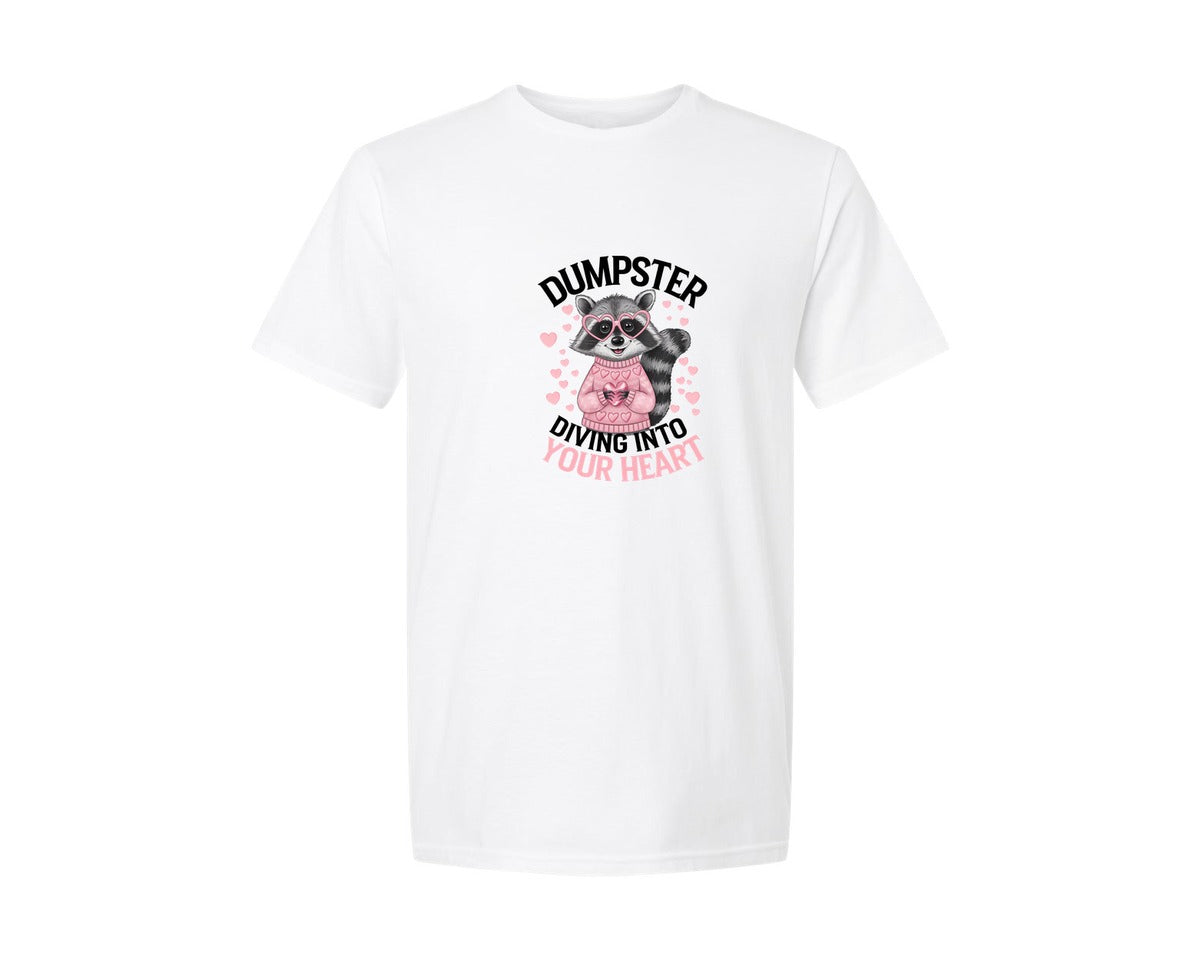 brand:Generic|color:White|Dumpster Diving Into Your Heart 2 Graphic T-Shirt