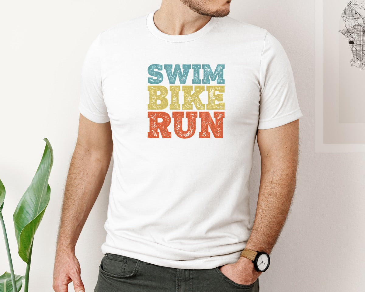 brand:Bella Canvas|color:White|Swim Bike Run Triathlon Athlete Graphic T-Shirt
