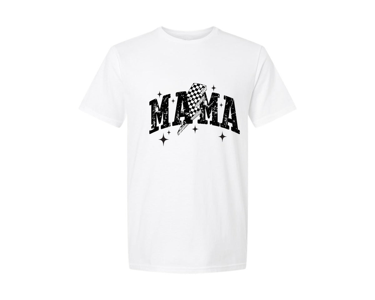 brand:Generic|color:White|Retro Checkered Mama Mom Graphic T-Shirt