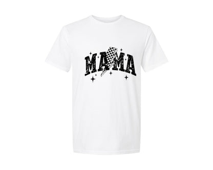 brand:Generic|color:White|Retro Checkered Mama Mom Graphic T-Shirt