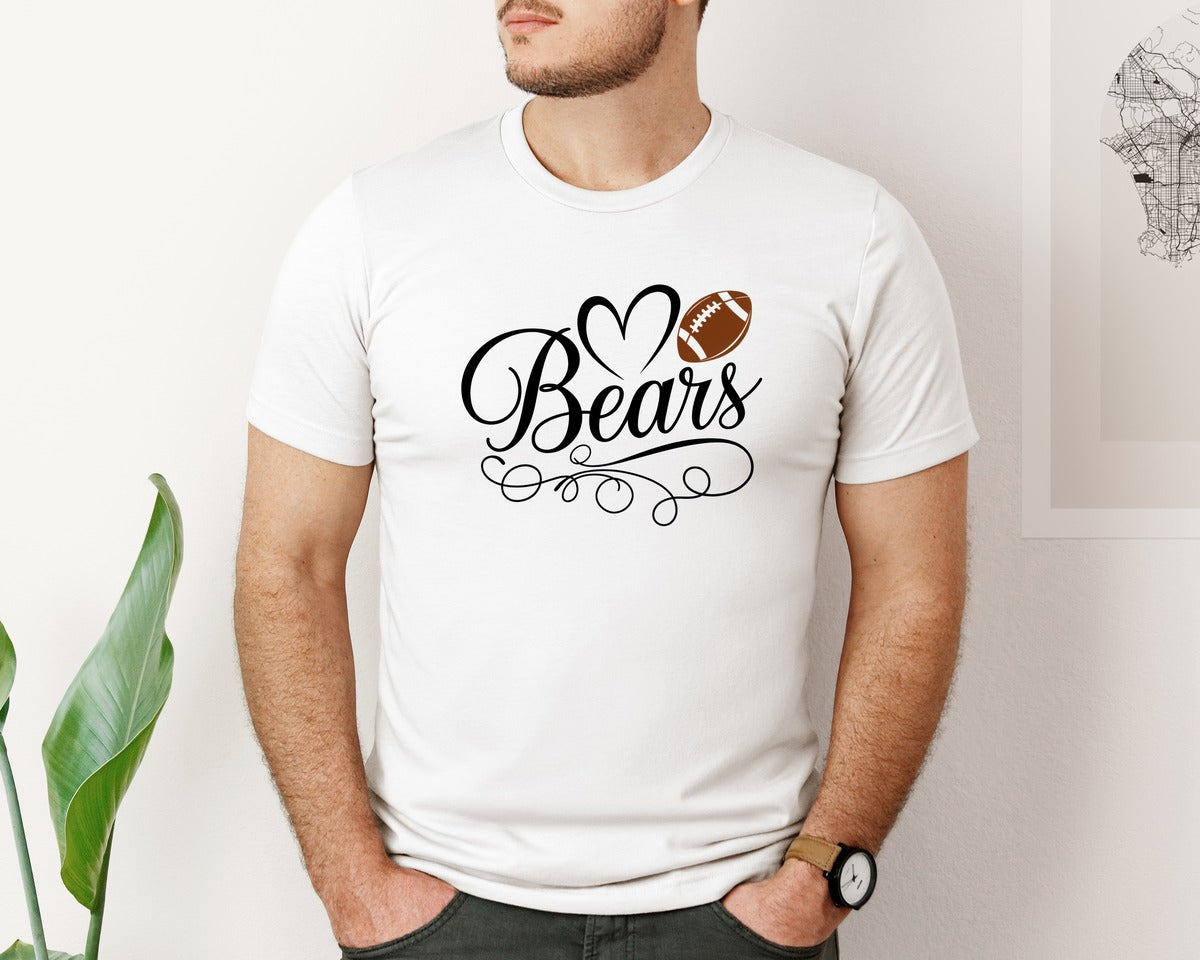 brand:Bella Canvas|color:White|Retro Bears Football Mascot Heart Graphic T-Shirt
