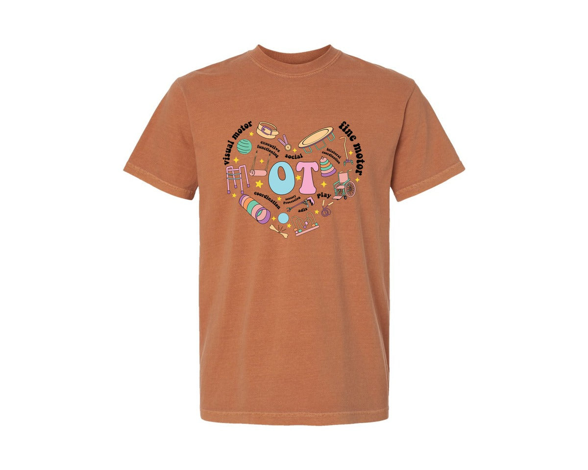 brand:Comfort Colors|color:Yam|Pediatric Ot Heart Design Therapist Graphic T-Shirt