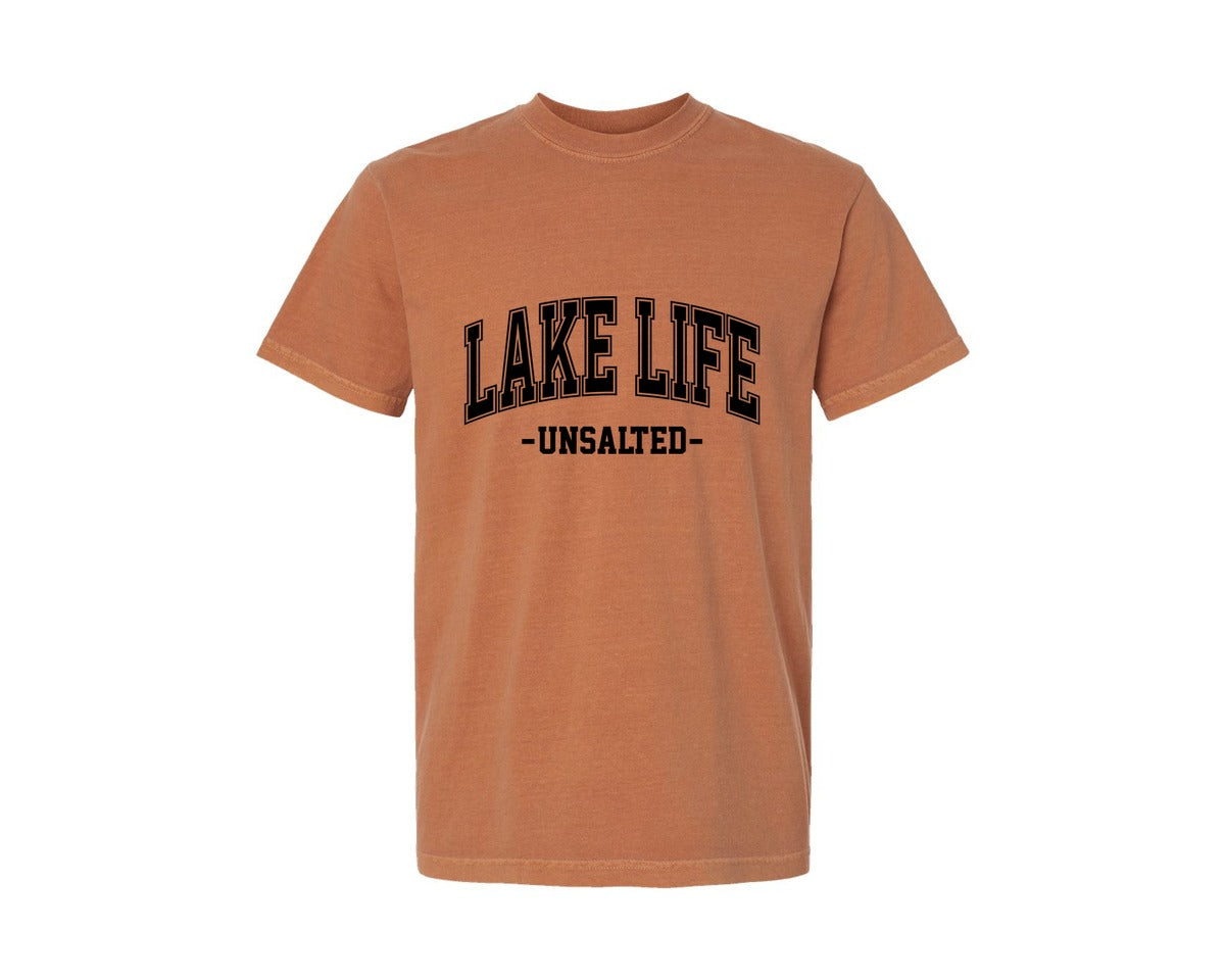 brand:Comfort Colors|color:Yam|Lake Life Unsalted Beach Crewneck Graphic T-Shirt