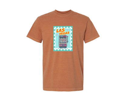 brand:Comfort Colors|color:Yam|Summer Las Vegas Trip Retro Stamp Travel Graphic T-Shirt