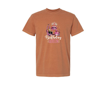 brand:Comfort Colors|color:Yam|Birthday Queen Glam Lips Makeup Sparkle Graphic T-Shirt
