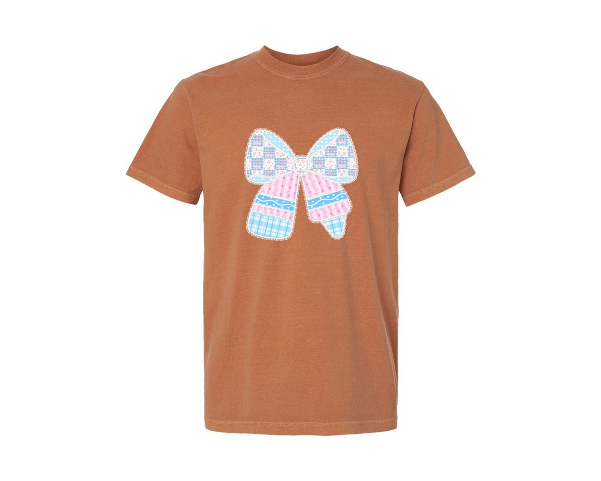 brand:Comfort Colors|color:Yam|Patchwork Crayon Bow Teacher Design Graphic T-Shirt