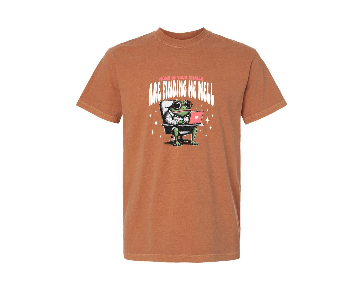 brand:Comfort Colors|color:Yam|None Of Your Emails Retro Frog Shirt Graphic T-Shirt