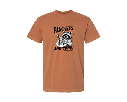 brand:Comfort Colors|color:Yam|Mental Health Raccoon Pancakes And Panic Graphic T-Shirt