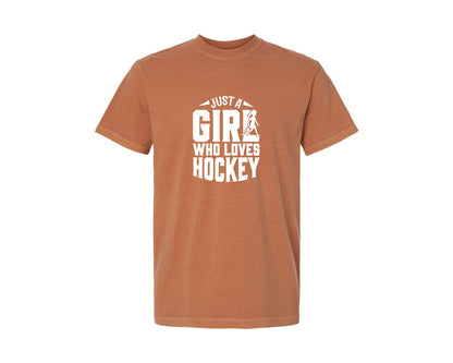 brand:Comfort Colors|color:Yam|Girl Who Loves Hockey Hockey Graphic T-Shirt