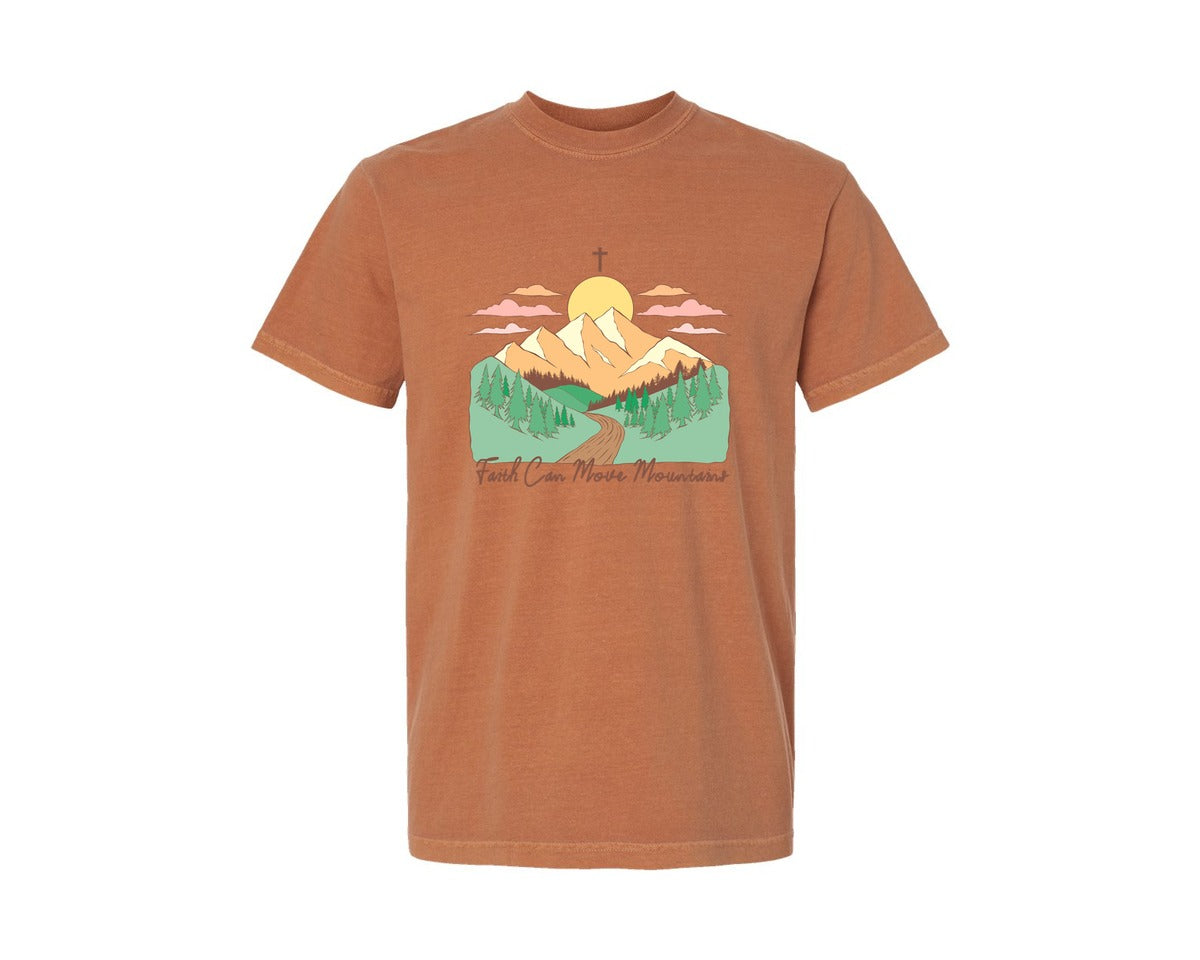 brand:Comfort Colors|color:Yam|Faith Can Move Mountains Christian Quote 2 Graphic T-Shirt