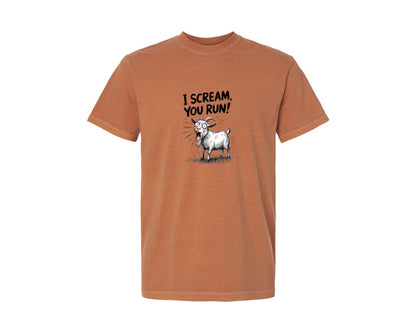 brand:Comfort Colors|color:Yam|I Scream You Run Funny Screaming Goat Graphic T-Shirt