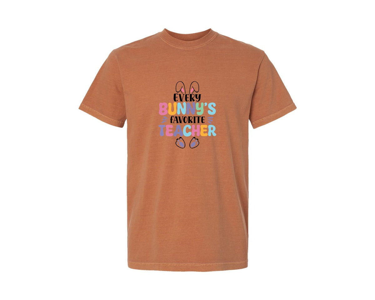 brand:Comfort Colors|color:Yam|Every Bunnys Favorite Teacher Easter 9 Graphic T-Shirt