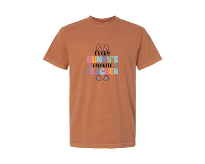 brand:Comfort Colors|color:Yam|Every Bunnys Favorite Teacher Easter 9 Graphic T-Shirt