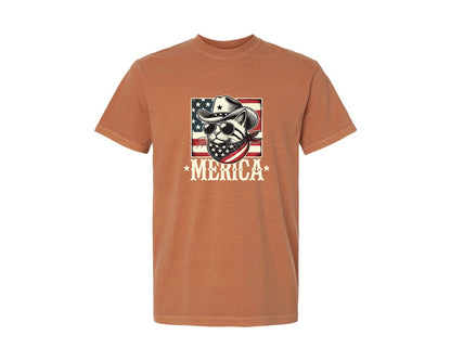 brand:Comfort Colors|color:Yam|Merica Cat Patriotic Cowboy Cat Graphic T-Shirt