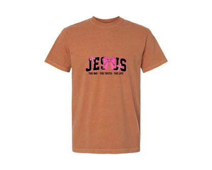 brand:Comfort Colors|color:Yam|Coquette Christian Jesus Preppy Graphic T-Shirt