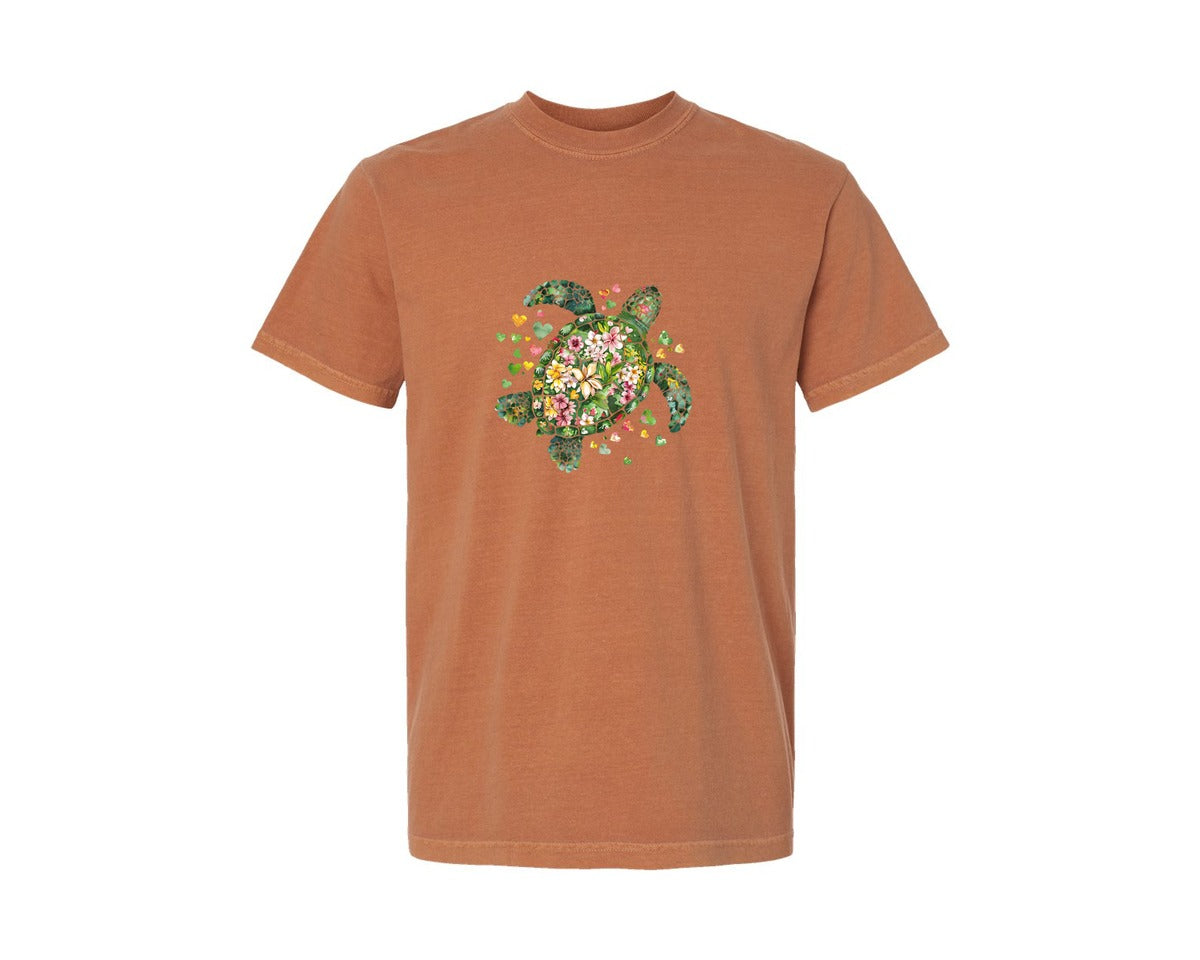 brand:Comfort Colors|color:Yam|Blossom Sea Turtle Summer Graphic T-Shirt