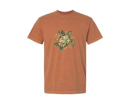 brand:Comfort Colors|color:Yam|Blossom Sea Turtle Summer Graphic T-Shirt