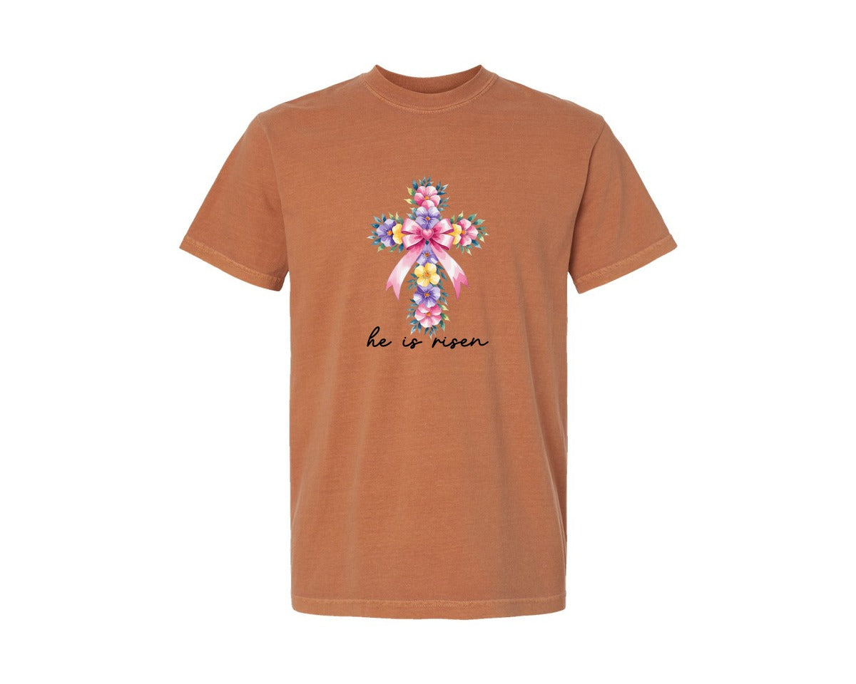 brand:Comfort Colors|color:Yam|Watercolor Cross Easter Bible Verse Graphic T-Shirt