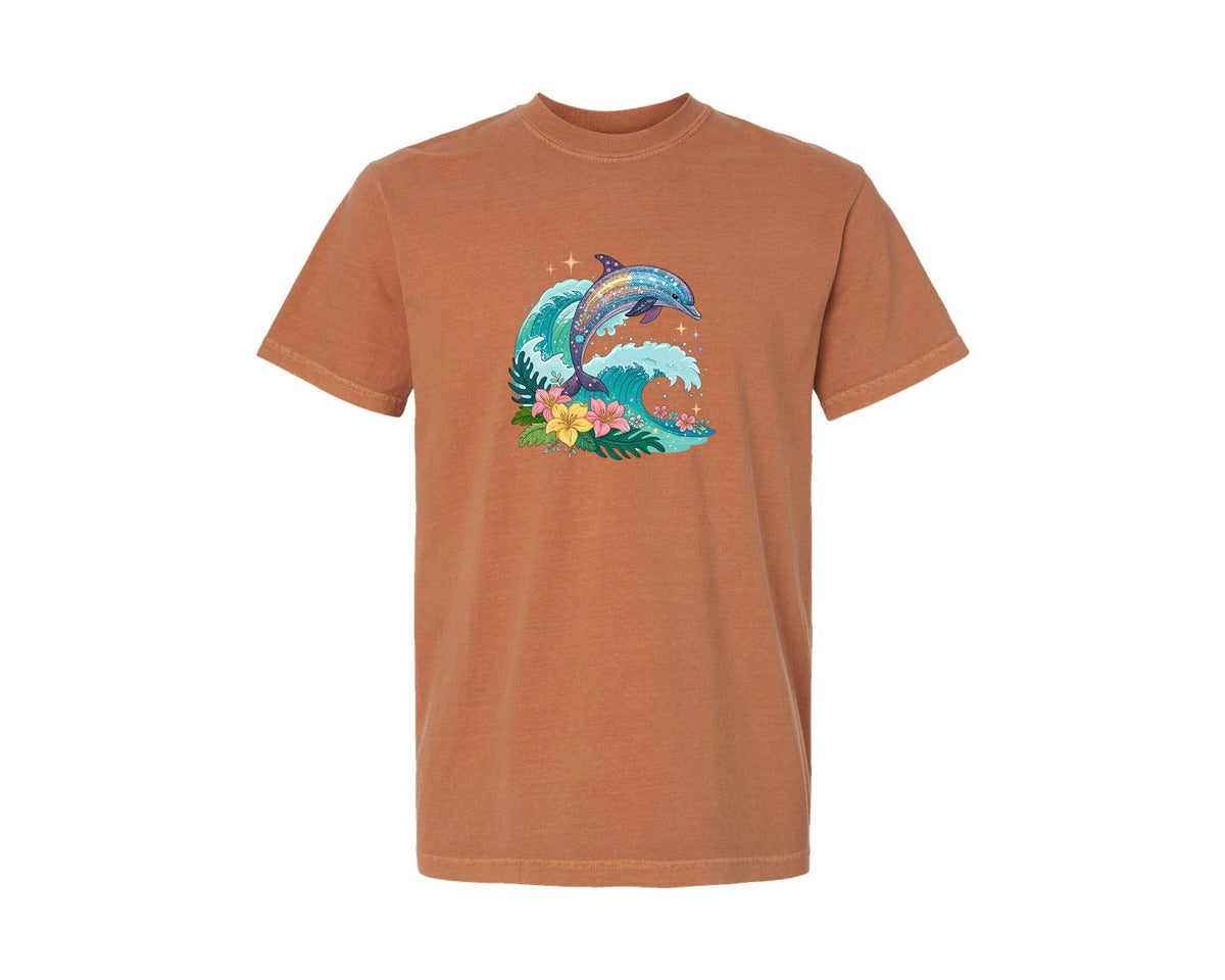 brand:Comfort Colors|color:Yam|Summer Beach Sea Waves Dolphin Graphic T-Shirt