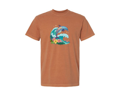 brand:Comfort Colors|color:Yam|Summer Beach Sea Waves Dolphin Graphic T-Shirt