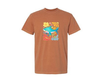 brand:Comfort Colors|color:Yam|Boho Summer Shark Floral Summer Graphic T-Shirt