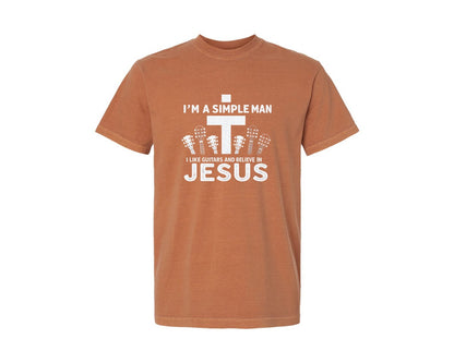 brand:Comfort Colors|color:Yam|Christian Guitar Im A Simple Man Graphic T-Shirt