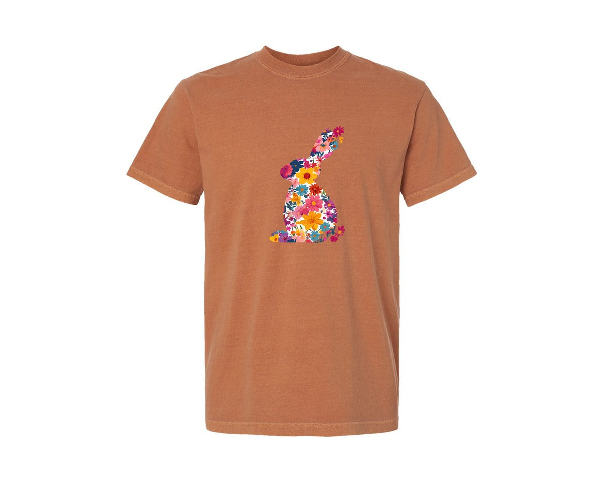 brand:Comfort Colors|color:Yam|Floral Bunny Easter Rabbit Graphic T-Shirt
