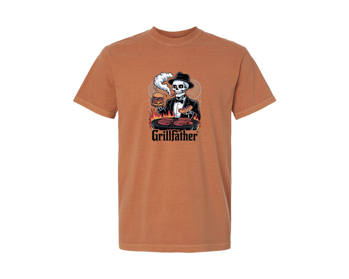 brand:Comfort Colors|color:Yam|Grillfather Skeleton Mafia Bbq Des Graphic T-Shirt
