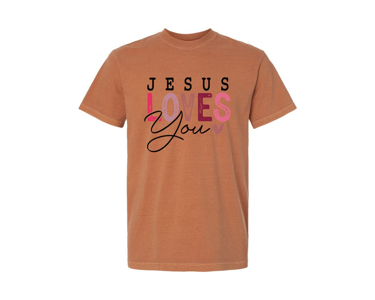 brand:Comfort Colors|color:Yam|Jesus Loves You Christian Graphic T-Shirt