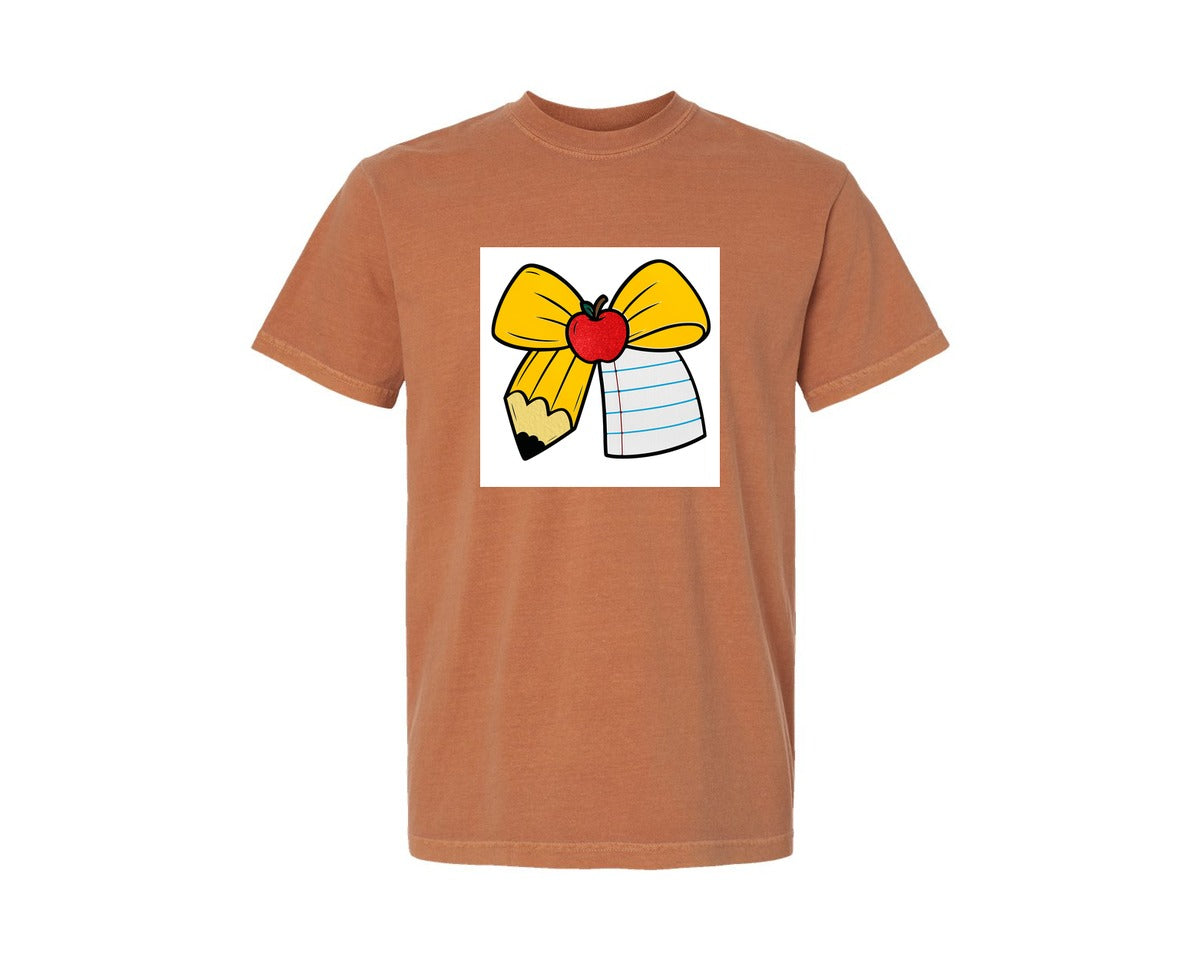 brand:Comfort Colors|color:Yam|Coquette Teacher Bow Graphic T-Shirt