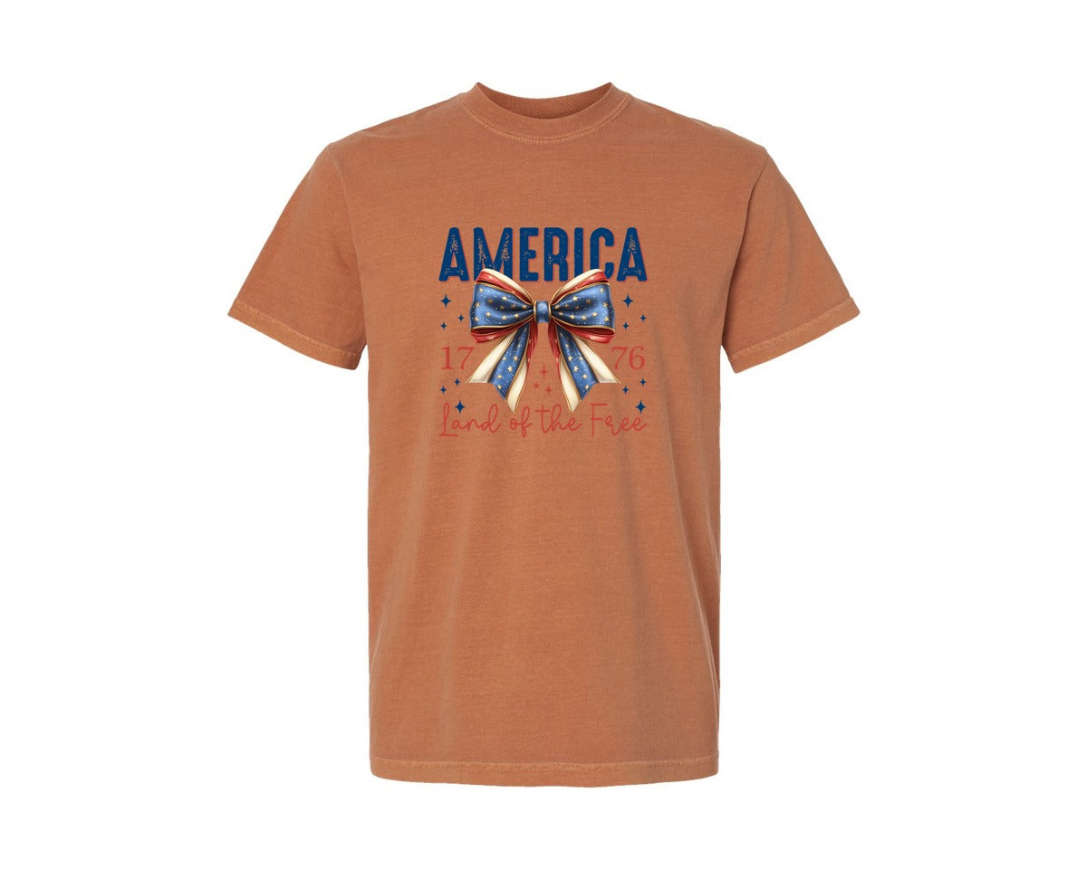 brand:Comfort Colors|color:Yam|America Bow Land Of The Free Graphic T-Shirt