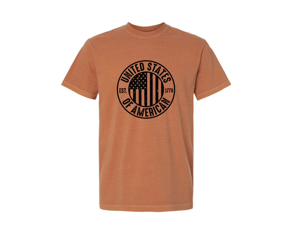 brand:Comfort Colors|color:Yam|United States Of America Patriotic Graphic T-Shirt