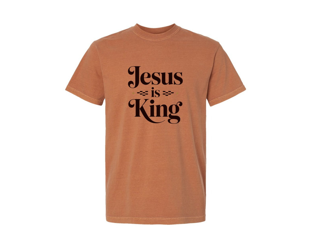 brand:Comfort Colors|color:Yam|Jesus Is King Brown Text Illustration Graphic T-Shirt