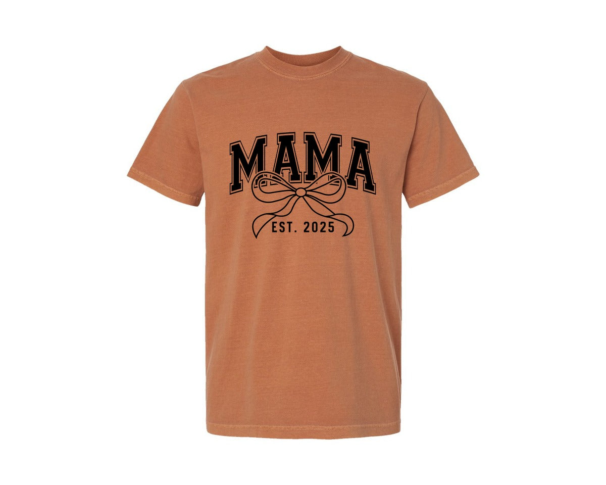 brand:Comfort Colors|color:Yam|Mama Bow Varsity Graphic T-Shirt