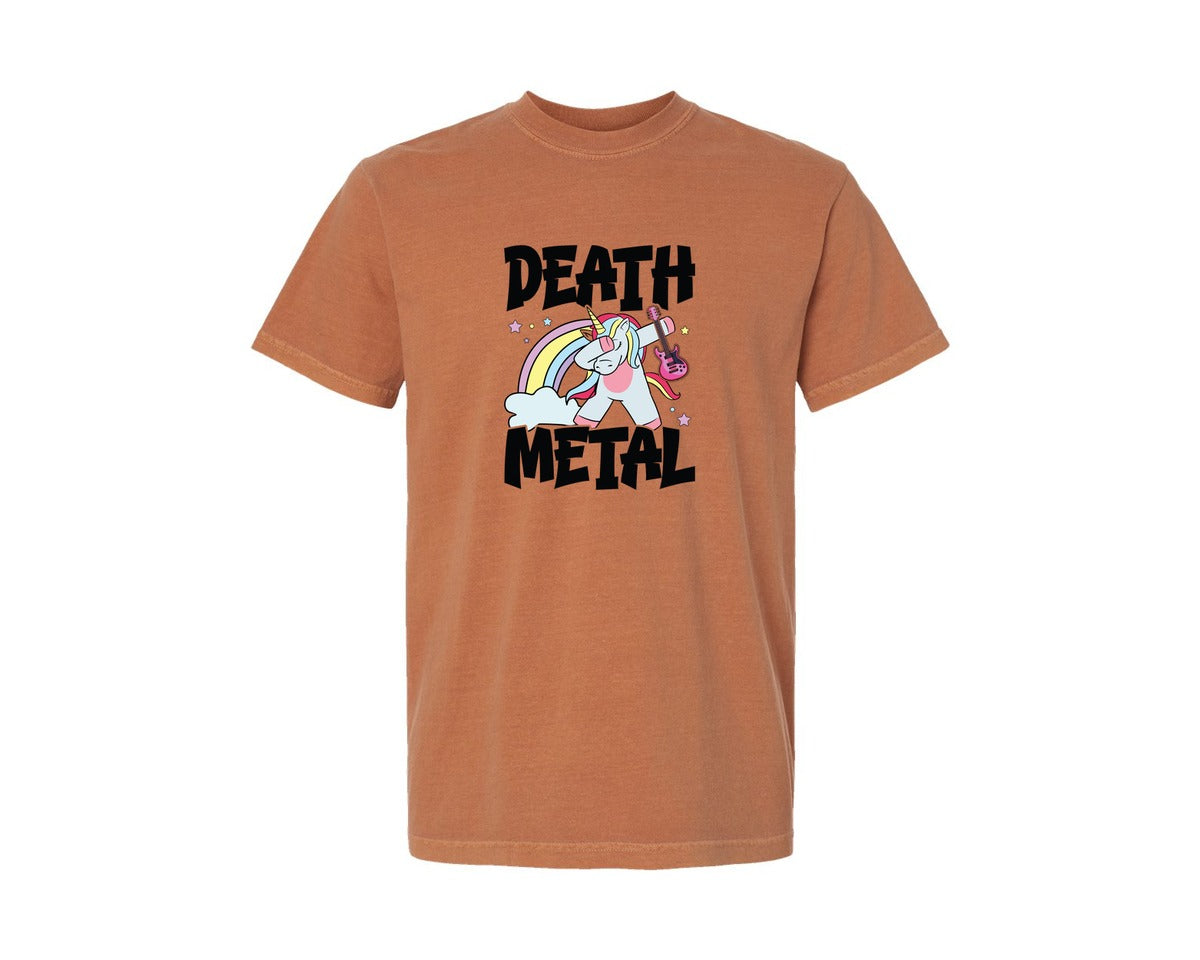 brand:Comfort Colors|color:Yam|Death Metal Heavy Metal Unicorn T Shirt Graphic T-Shirt