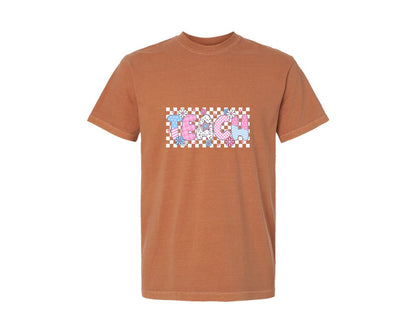 brand:Comfort Colors|color:Yam|Preppy Floral Teach Teacher Graphic T-Shirt