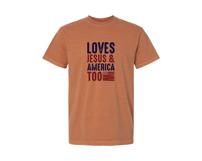 brand:Comfort Colors|color:Yam|Loves Jesus And America Too Jesus Graphic T-Shirt