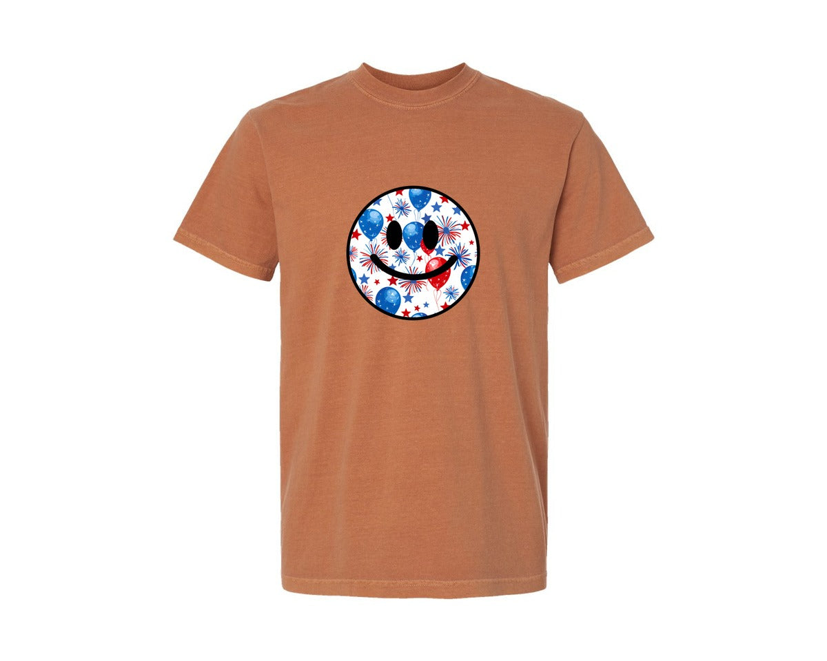brand:Comfort Colors|color:Yam|Retro 4Th Of July Smiley Face American 11 Graphic T-Shirt