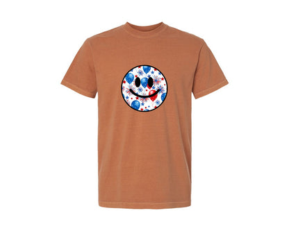 brand:Comfort Colors|color:Yam|Retro 4Th Of July Smiley Face American 11 Graphic T-Shirt