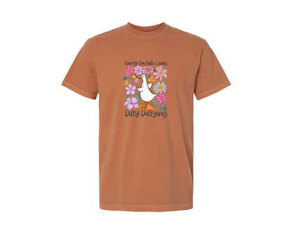 brand:Comfort Colors|color:Yam|Dilly Dallying Duck Funny 2 Graphic T-Shirt