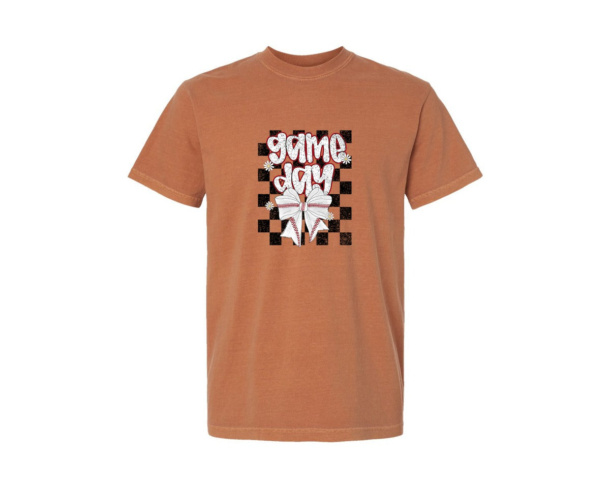 brand:Comfort Colors|color:Yam|Checkered Baseball Game Day Graphic T-Shirt